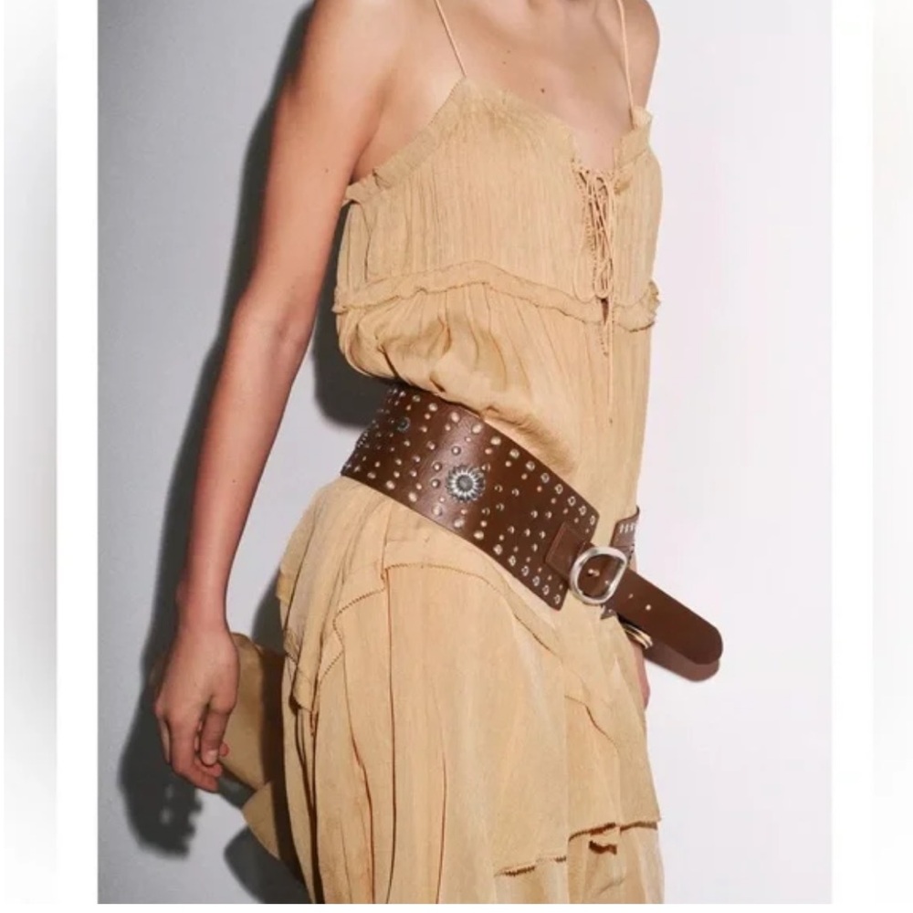 ZARA LEATHER BELT WITH FLORAL DETAIL - STUDDED WIDE BELT